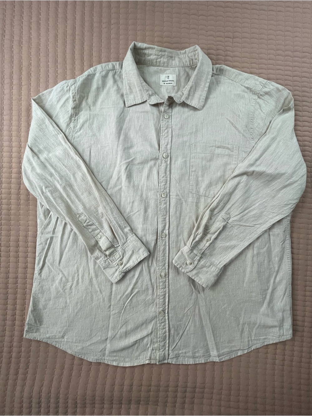 Mutual Weave Linen Cotton Light Beige Button-Up Shirt Mens XXL